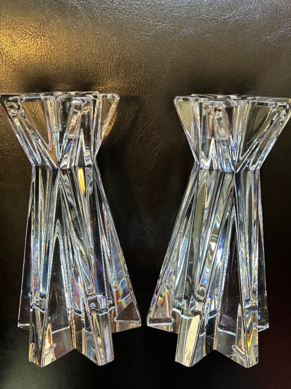 LENOX Ovations Lighting Starfire 6” Crystal Glass Candle Stick Holders Pair Lot